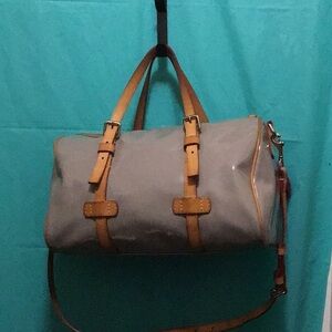 Dooney & Bourke Grey Pattern Leather Satchel Cross Body Barrel
